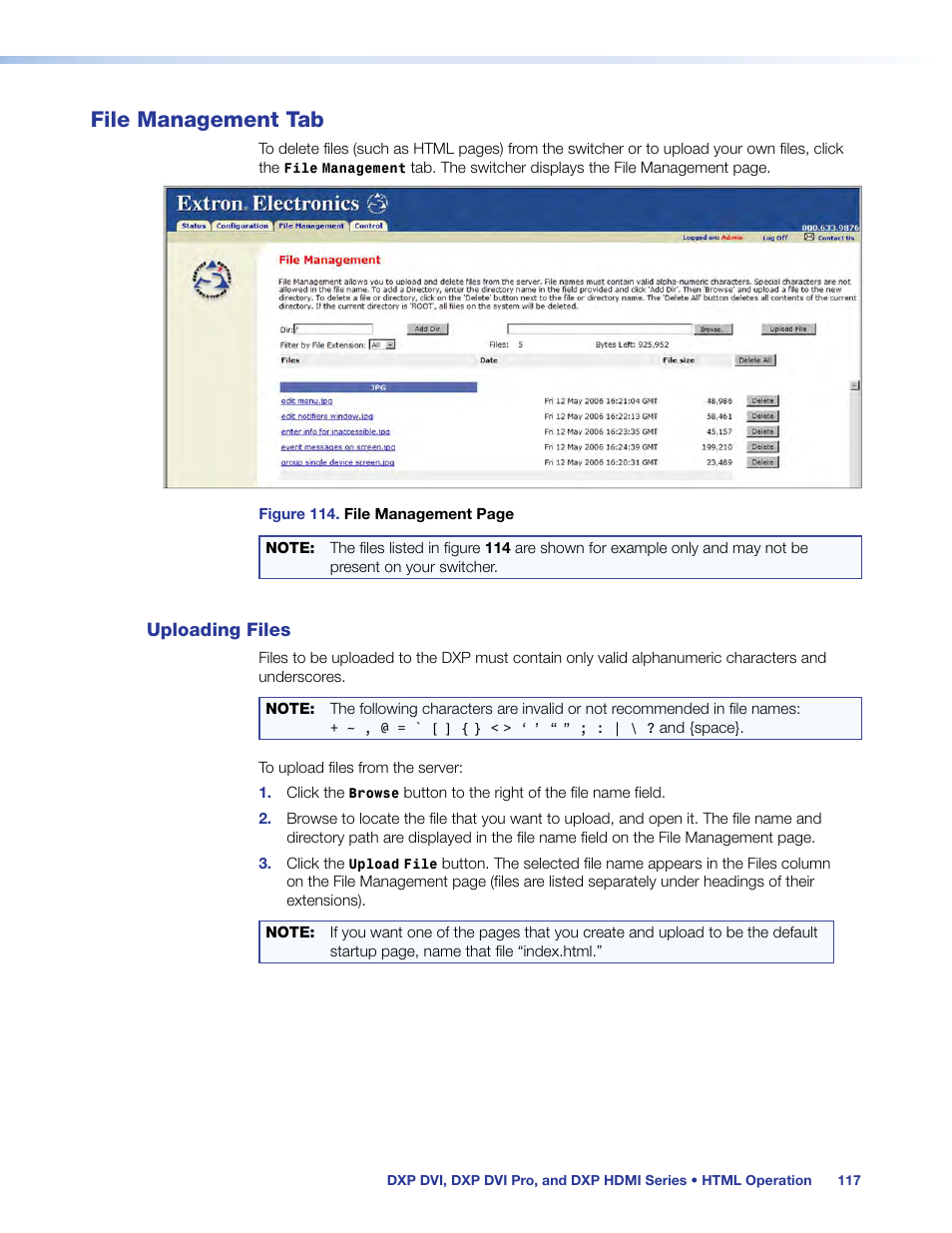 File management tab, Uploading files | Extron Electronics DXP HDMI User Manual | Page 123 / 137