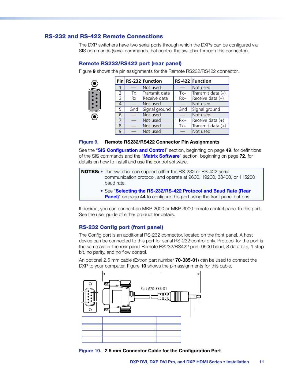 Rs-232 and rs-422 remote connections, Rs-232 and rs-422 remote, Connections | Ol (see | Extron Electronics DXP HDMI User Manual | Page 17 / 137