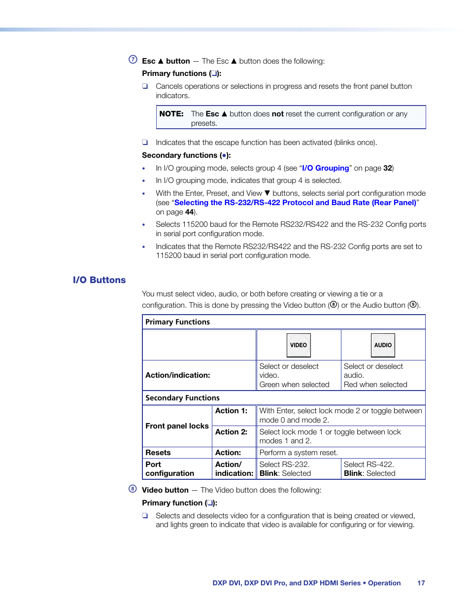 I/o buttons | Extron Electronics DXP HDMI User Manual | Page 23 / 137