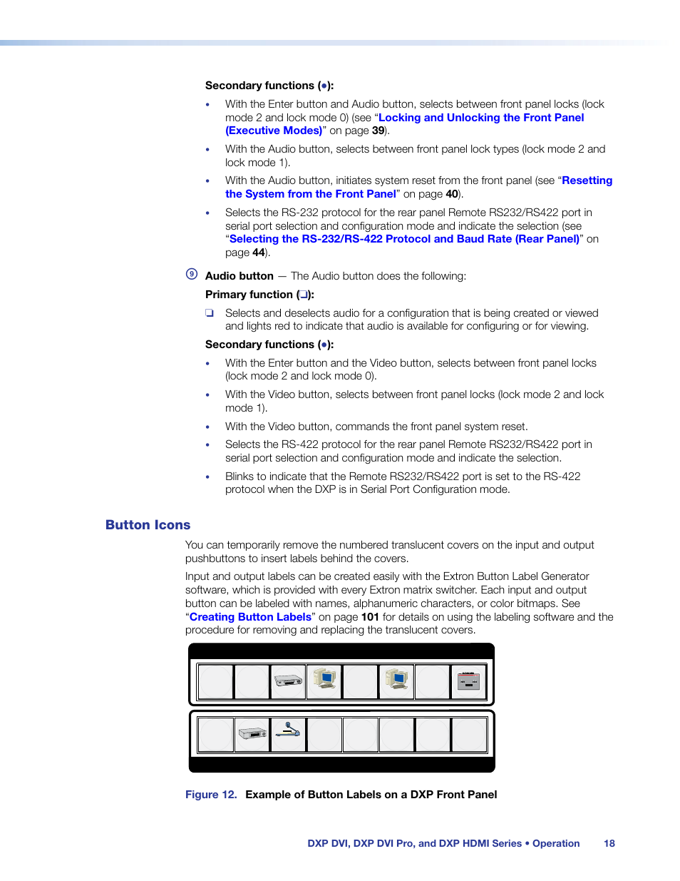 Button icons | Extron Electronics DXP HDMI User Manual | Page 24 / 137