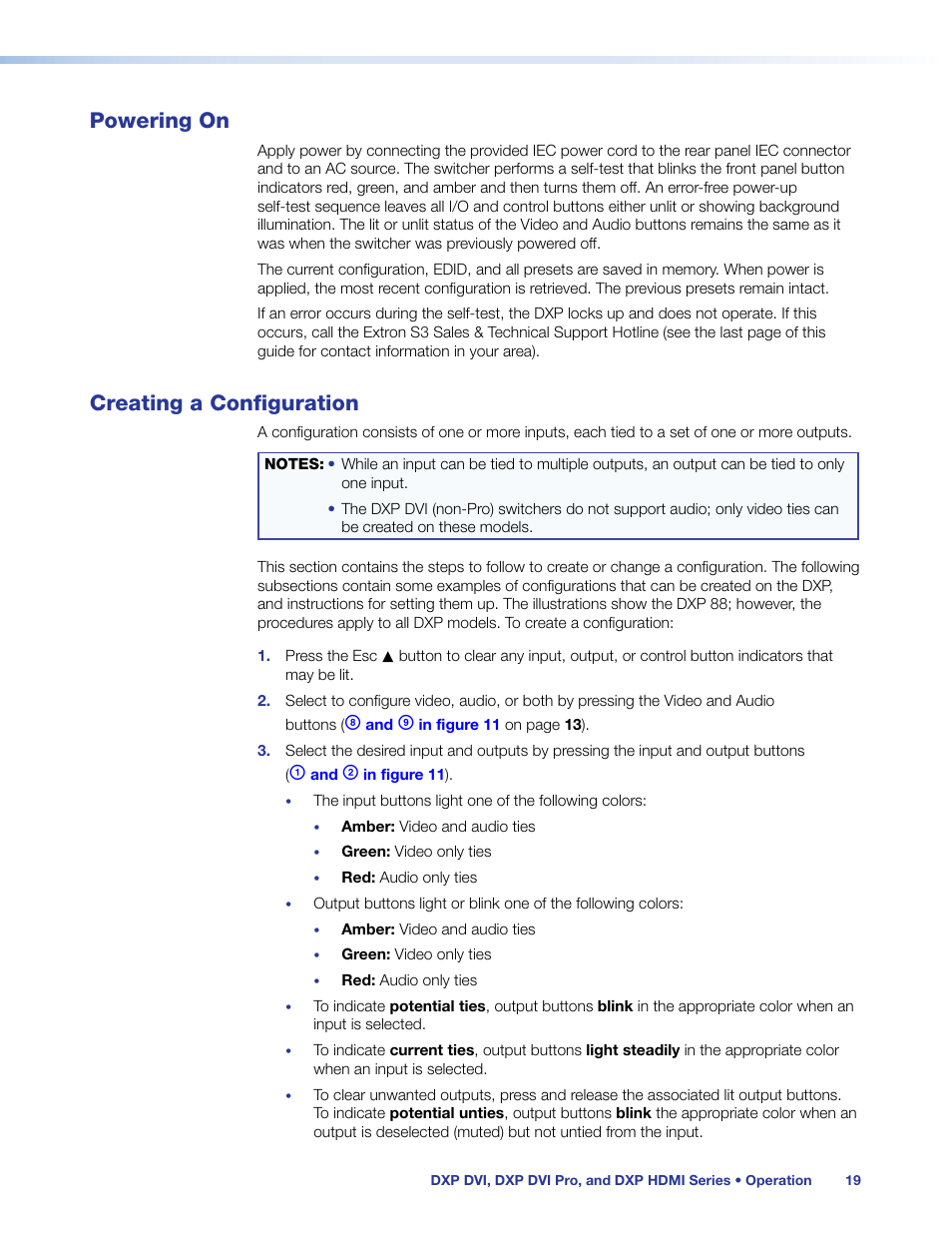 Powering on, Creating a configuration, Powering on creating a configuration | Extron Electronics DXP HDMI User Manual | Page 25 / 137