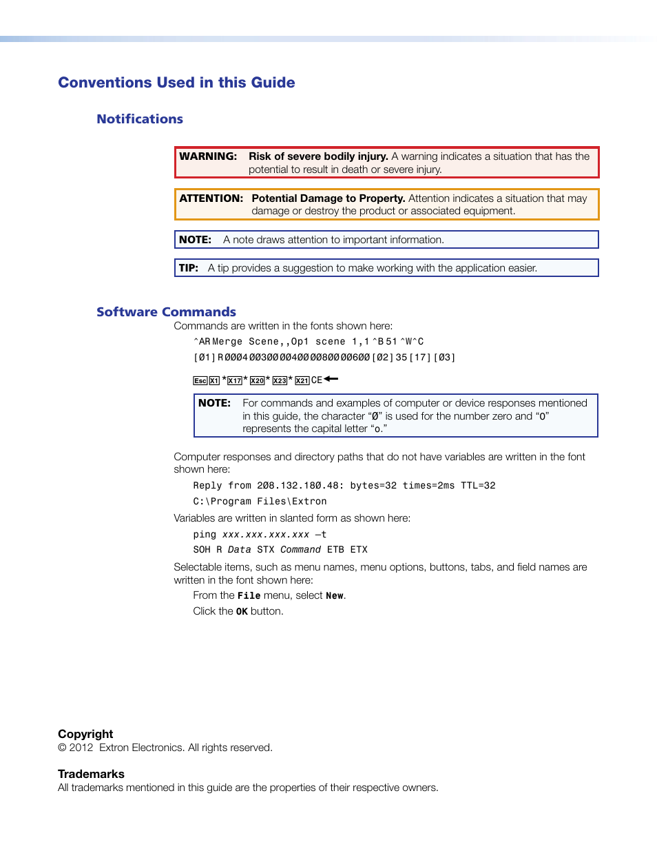 Conventions used in this guide | Extron Electronics DXP HDMI User Manual | Page 4 / 137