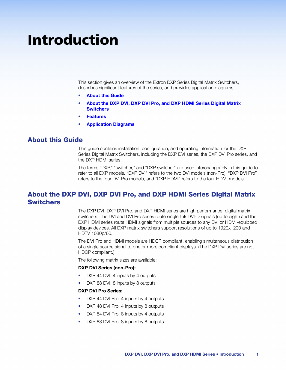 Introduction, About this guide, Dxp hdmi series digital matrix switchers | Extron Electronics DXP HDMI User Manual | Page 7 / 137