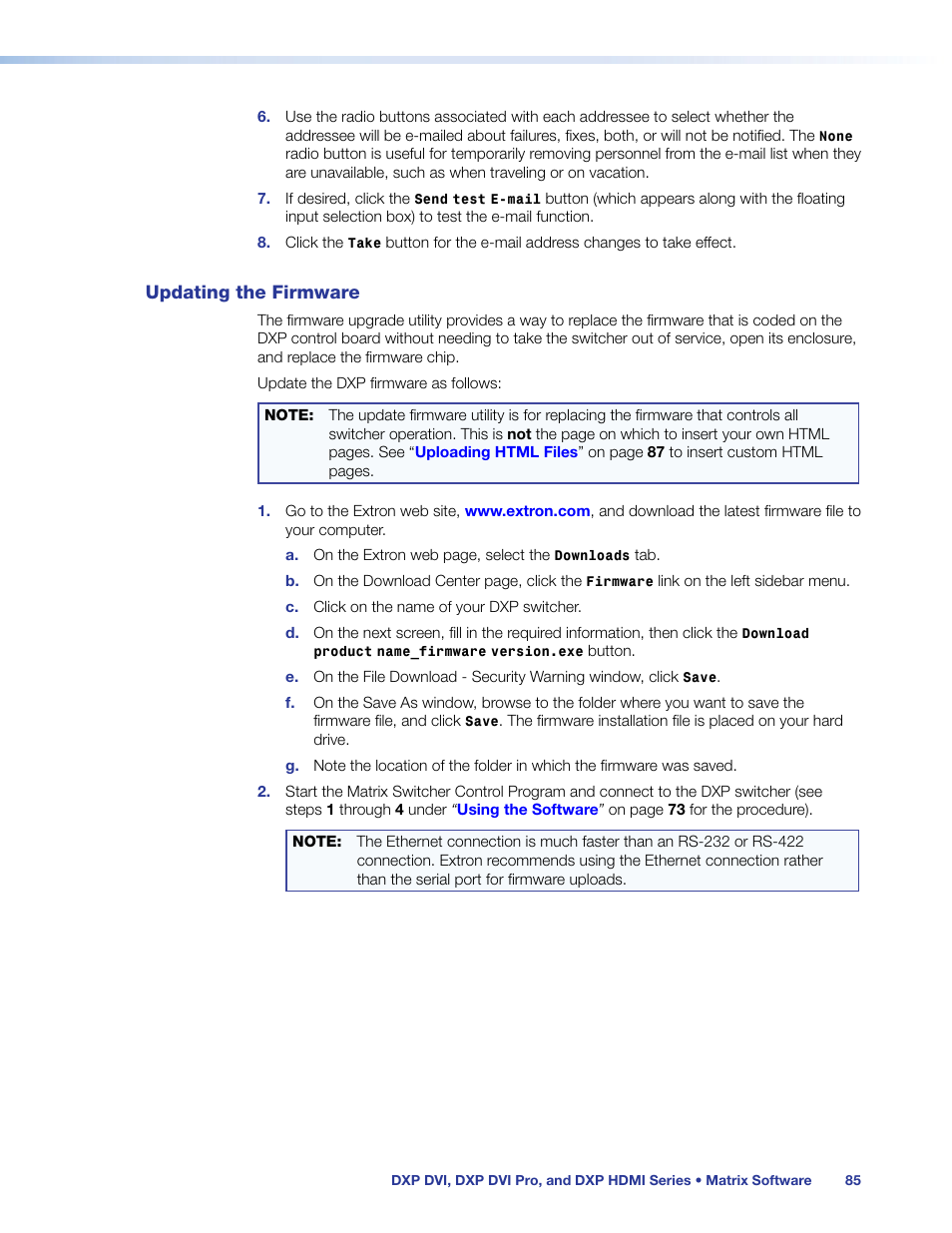 Updating the firmware | Extron Electronics DXP HDMI User Manual | Page 91 / 137
