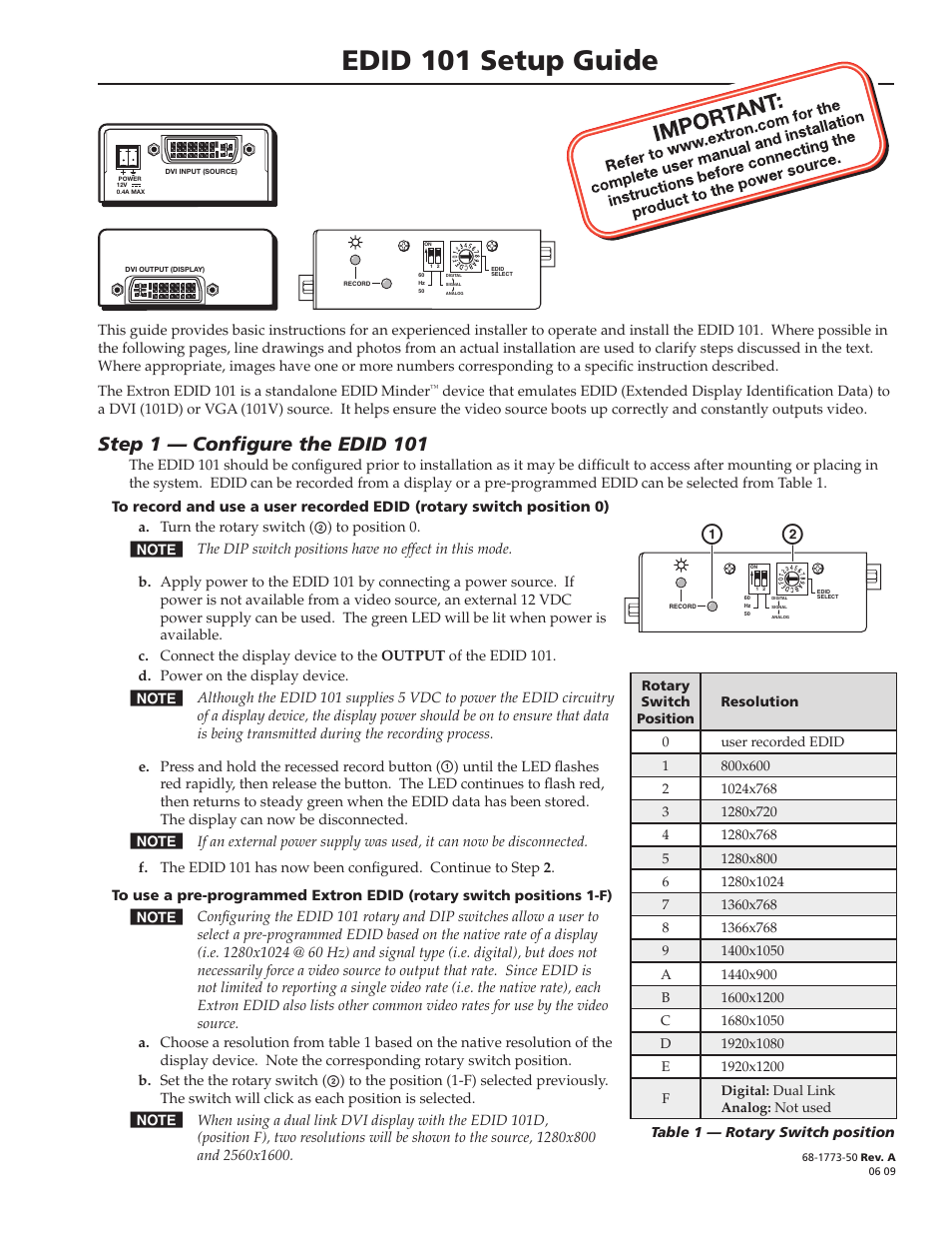 Extron Electronics EDID 101 Setup Guide User Manual | 2 pages