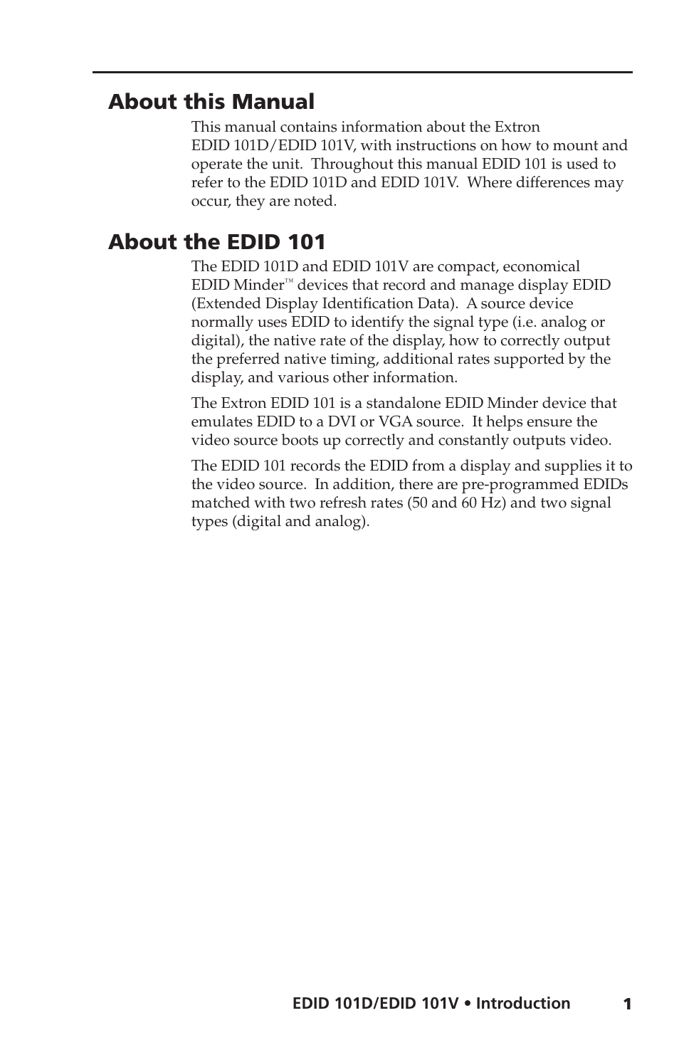 About this manual, About the edid 101 | Extron Electronics EDID 101D_101V User Guide User Manual | Page 5 / 20