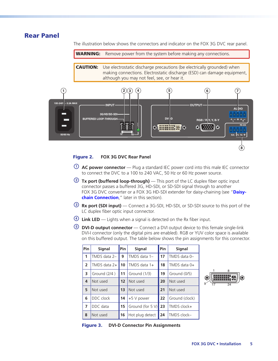 Rear panel | Extron Electronics FOX 3G DVC User Guide User Manual | Page 11 / 39
