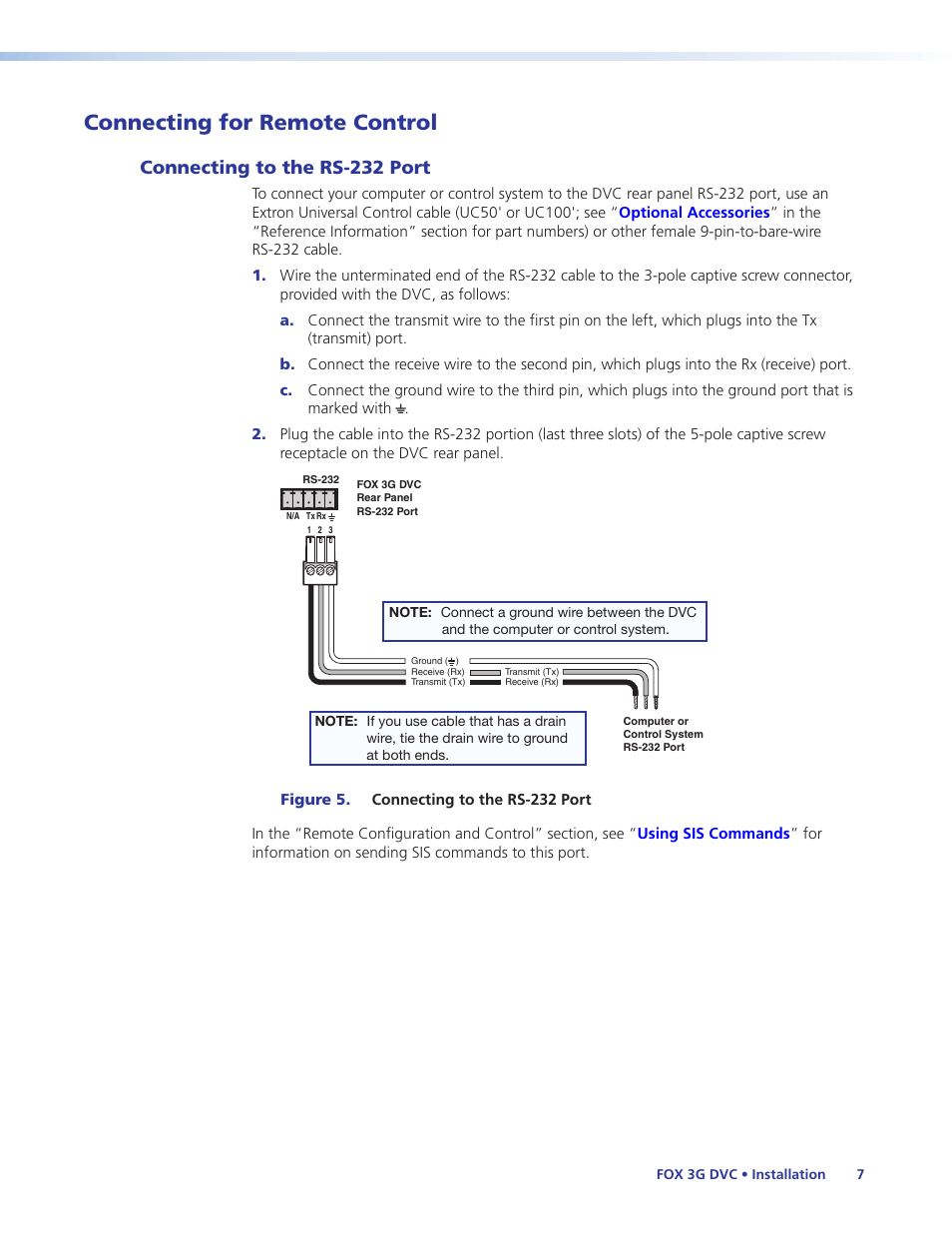 Connecting for remote control, Connecting to the rs-232 port | Extron Electronics FOX 3G DVC User Guide User Manual | Page 13 / 39