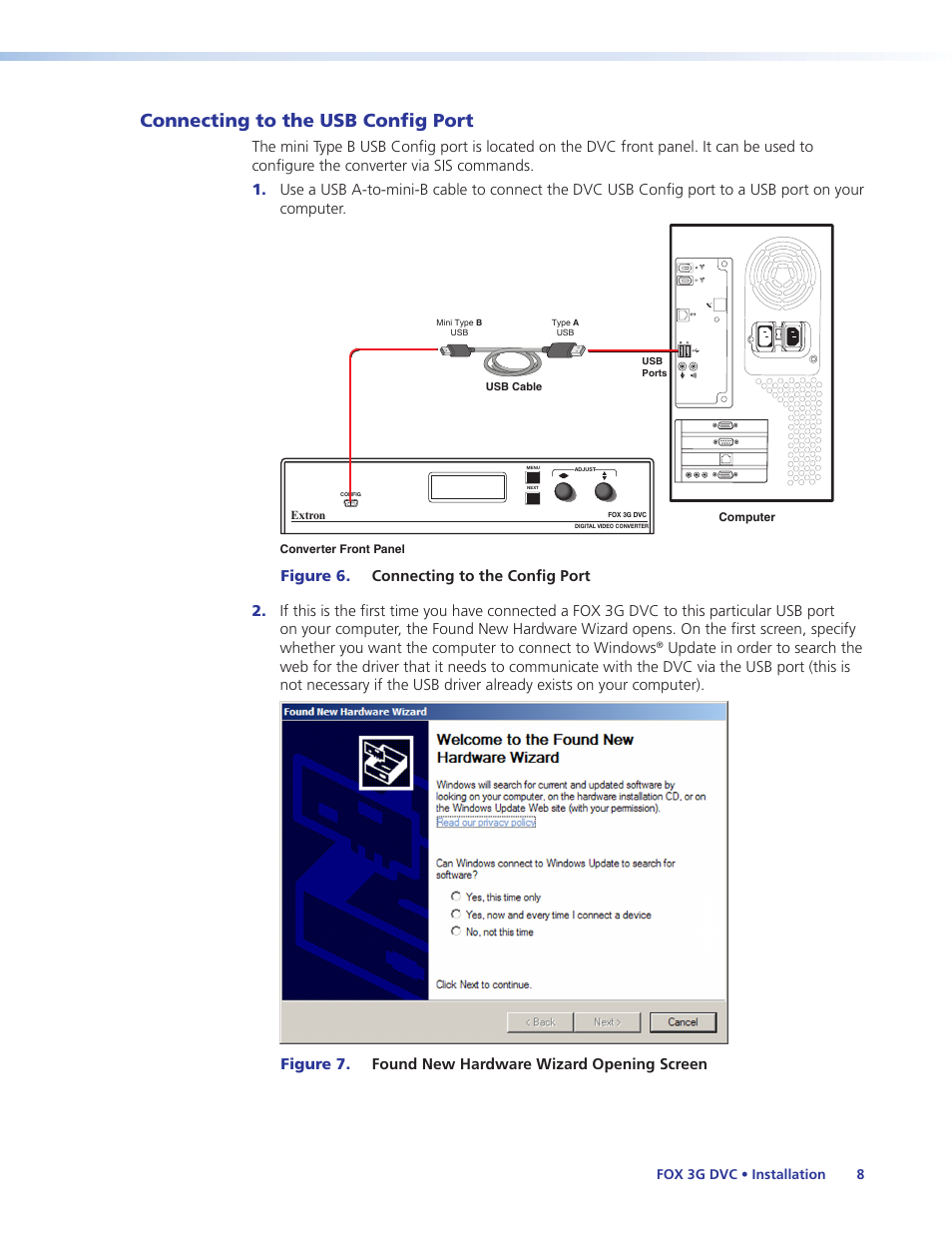 Connecting to the usb config port | Extron Electronics FOX 3G DVC User Guide User Manual | Page 14 / 39
