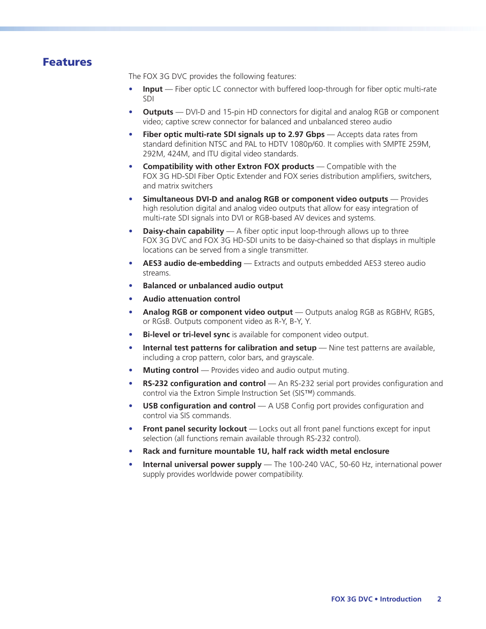 Features | Extron Electronics FOX 3G DVC User Guide User Manual | Page 8 / 39