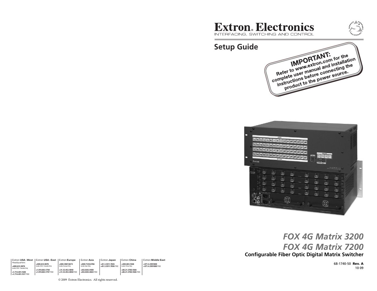 Extron Electronics FOX 4G Matrix 7200 Setup Guide User Manual | 23 pages