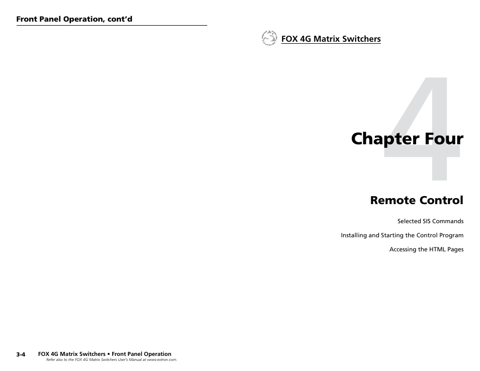 Chapter 4 • remote control, Chapter four • remote control | Extron Electronics FOX 4G Matrix 7200 Setup Guide User Manual | Page 12 / 23