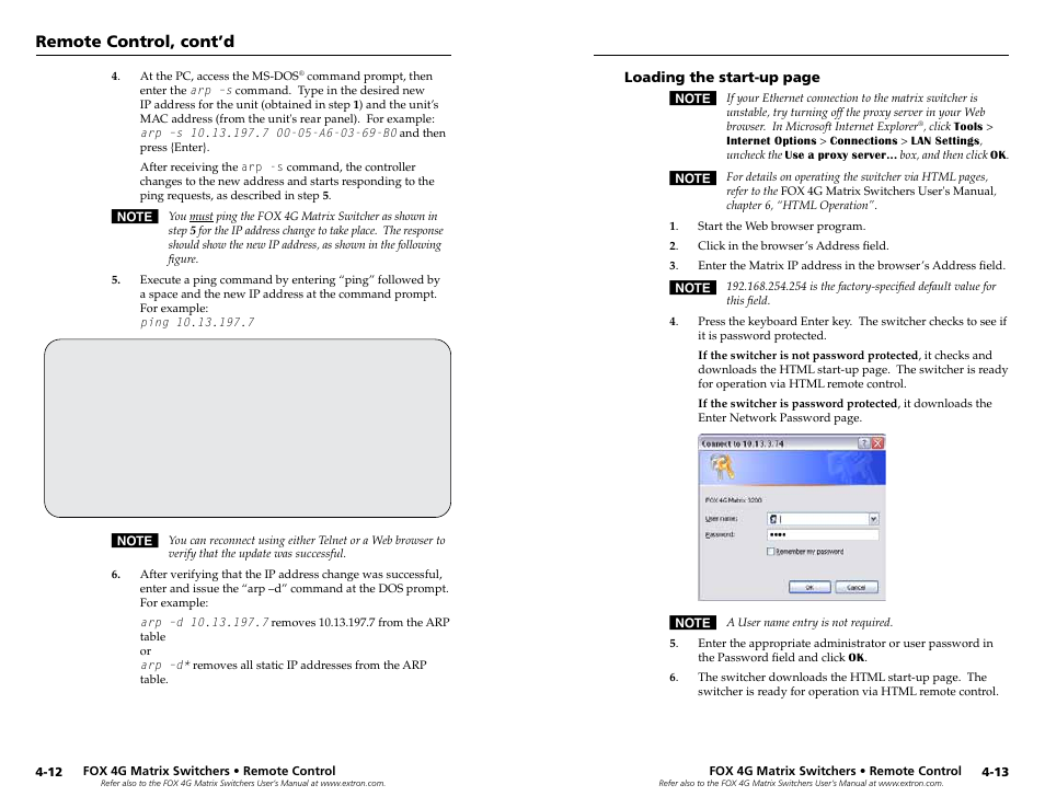 Remote control, cont’d | Extron Electronics FOX 4G Matrix 7200 Setup Guide User Manual | Page 18 / 23