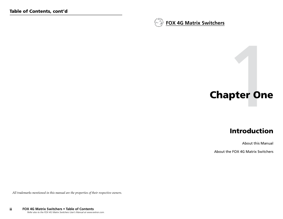 Chapter 1 • introduction, Chapter one • introduction | Extron Electronics FOX 4G Matrix 7200 Setup Guide User Manual | Page 5 / 23