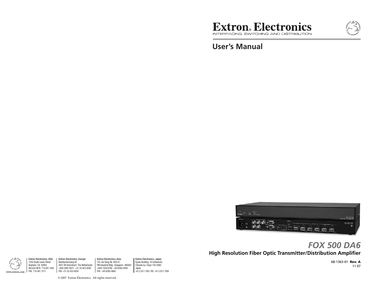 Extron Electronics FOX 500 DA6 User Guide User Manual | 32 pages