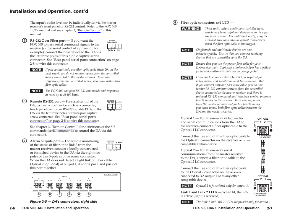 Installation and operation, cont’d | Extron Electronics FOX 500 DA6 User Guide User Manual | Page 12 / 32