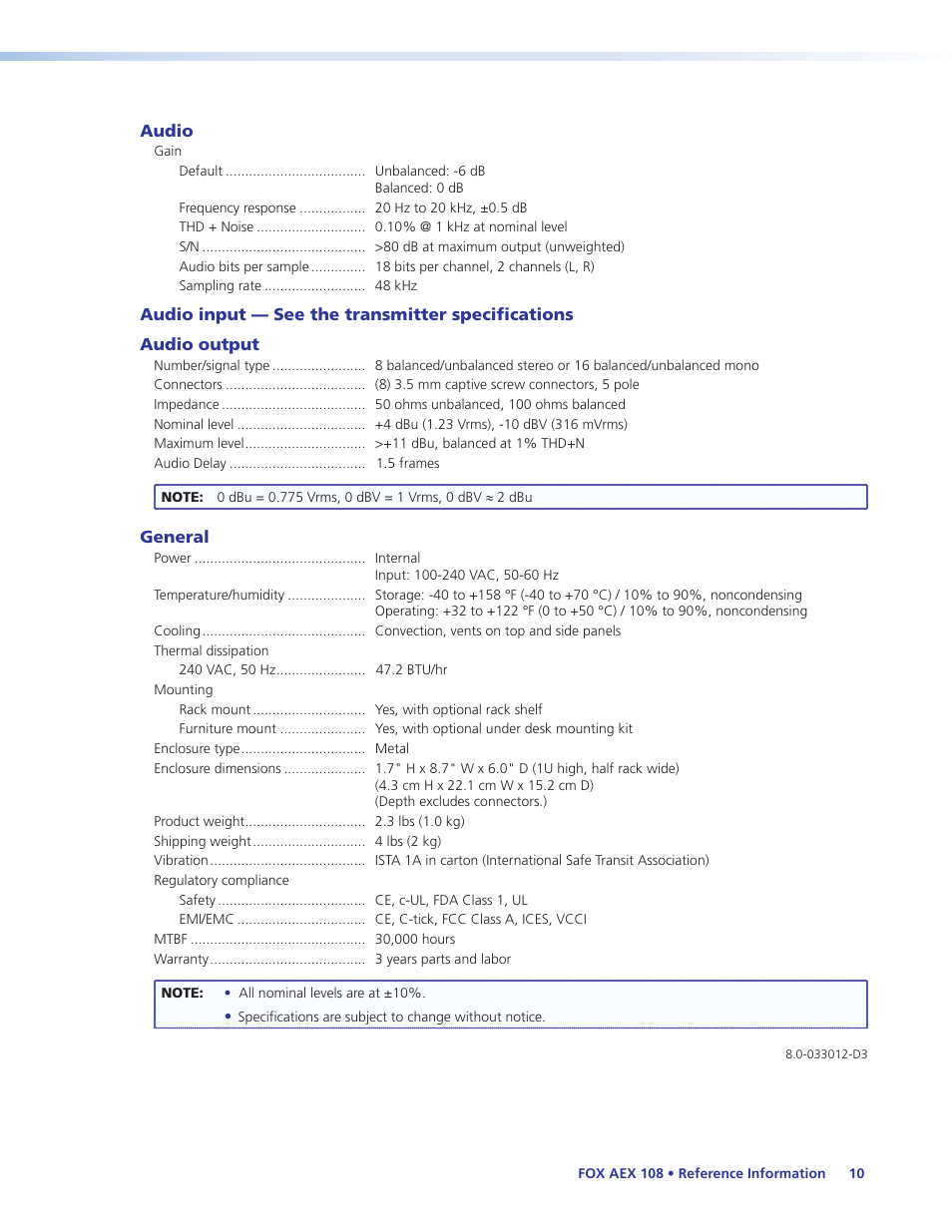Extron Electronics FOX AEX 108 User Guide User Manual | Page 16 / 19