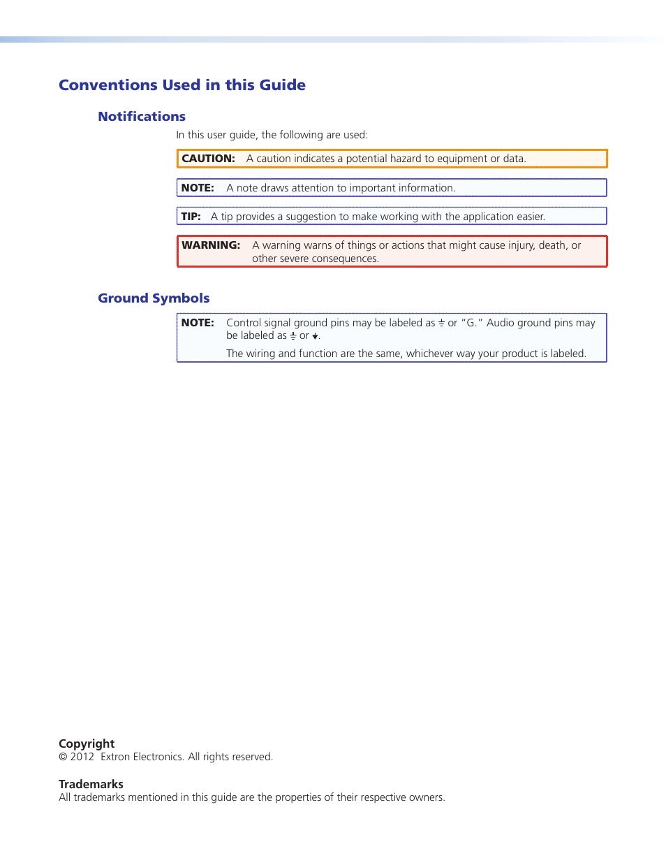 Conventions used in this guide | Extron Electronics FOX AEX 108 User Guide User Manual | Page 4 / 19