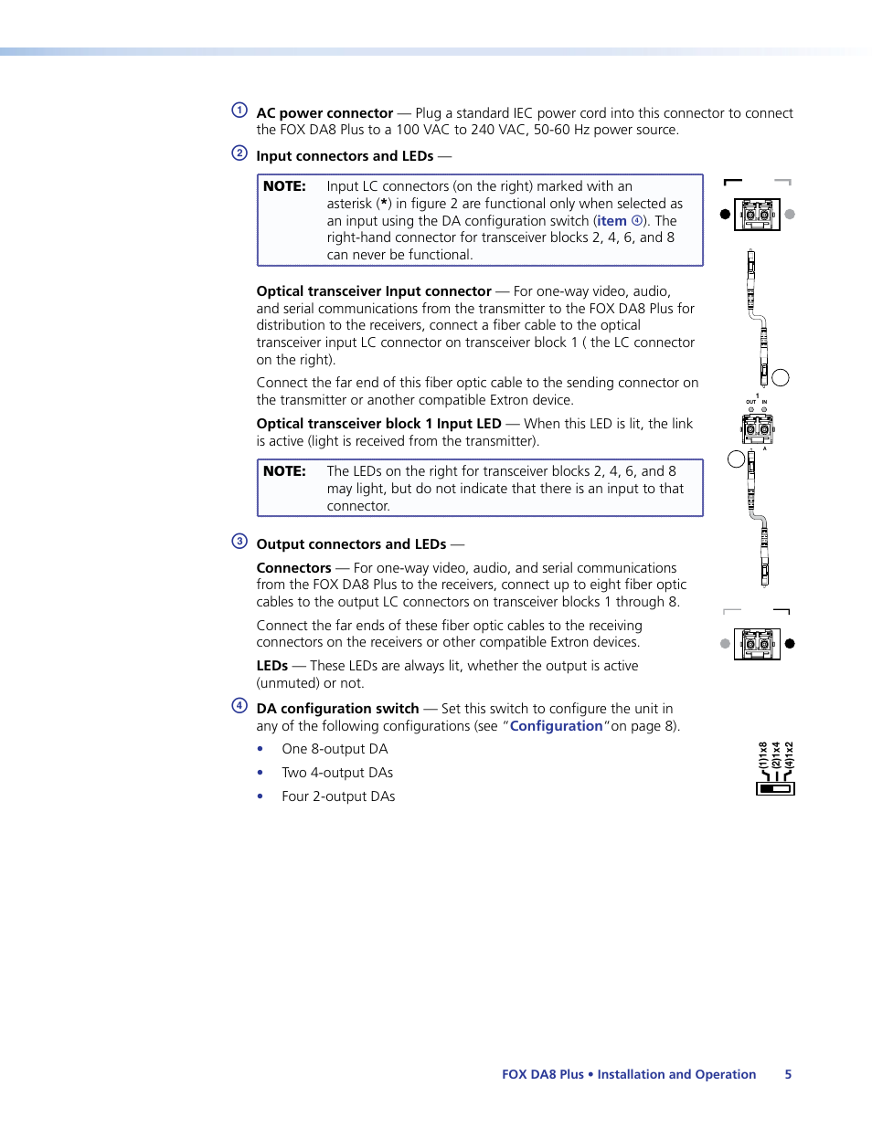 Item d, The connector on the right for transceiver | Extron Electronics FOX DA8 Plus User Guide User Manual | Page 11 / 29