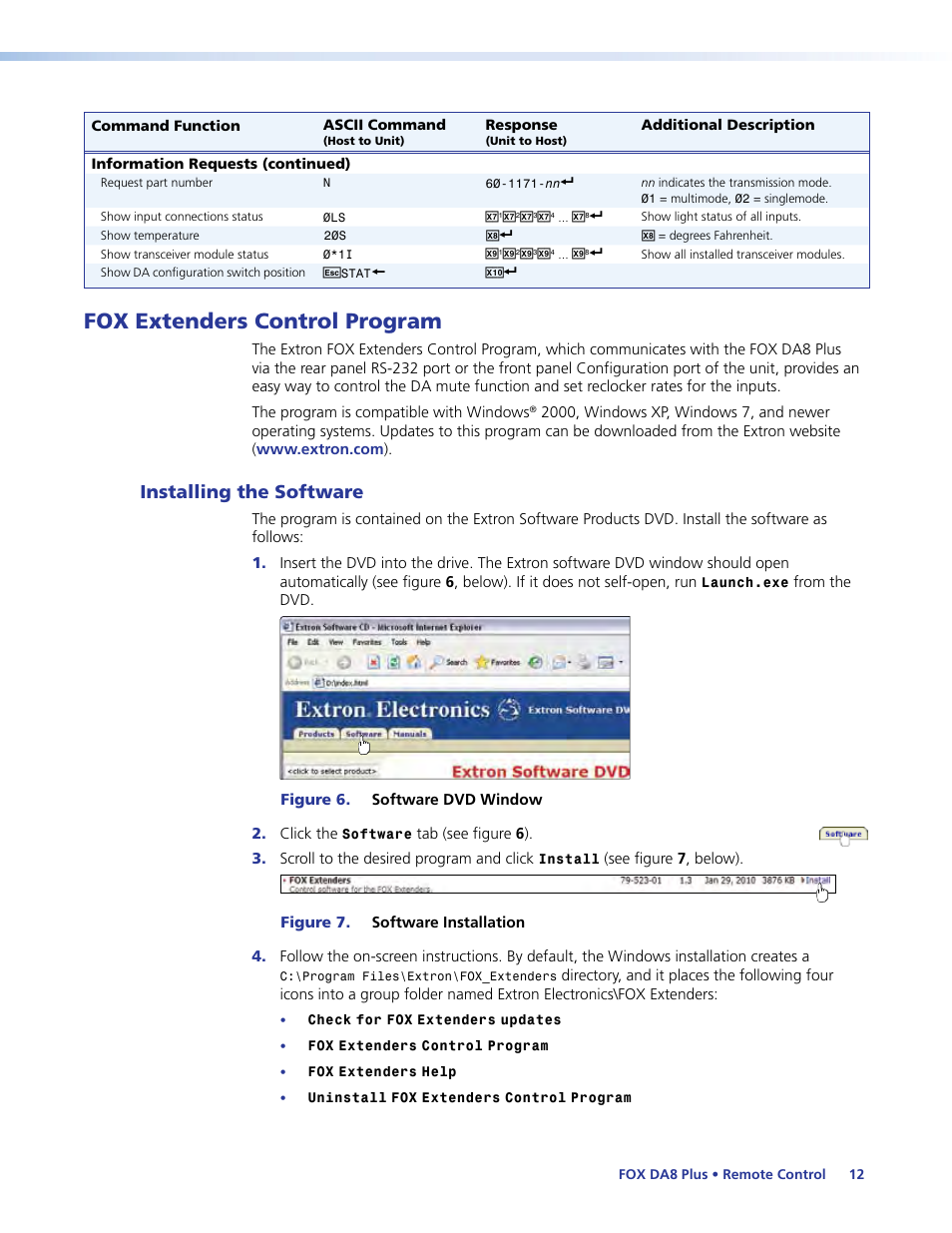 Fox extenders control program, Installing the software, Fox extenders program | D (see | Extron Electronics FOX DA8 Plus User Guide User Manual | Page 18 / 29