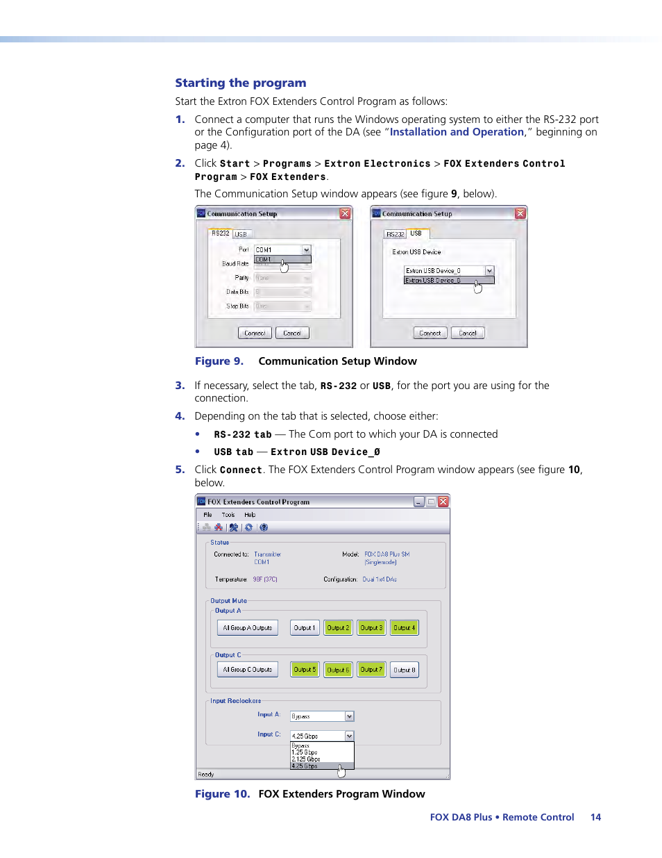 Oceed to, Starting the program | Extron Electronics FOX DA8 Plus User Guide User Manual | Page 20 / 29