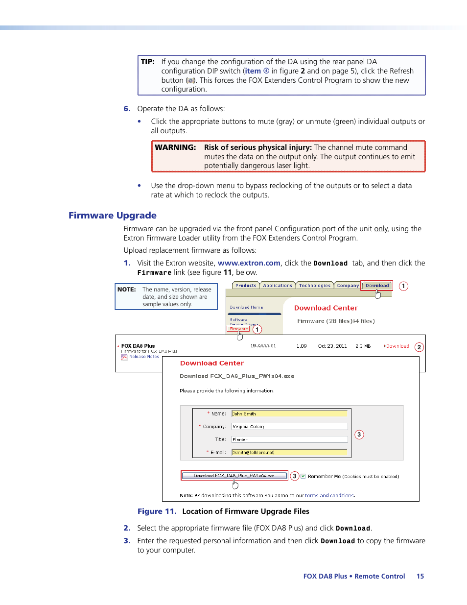 Firmware upgrade | Extron Electronics FOX DA8 Plus User Guide User Manual | Page 21 / 29