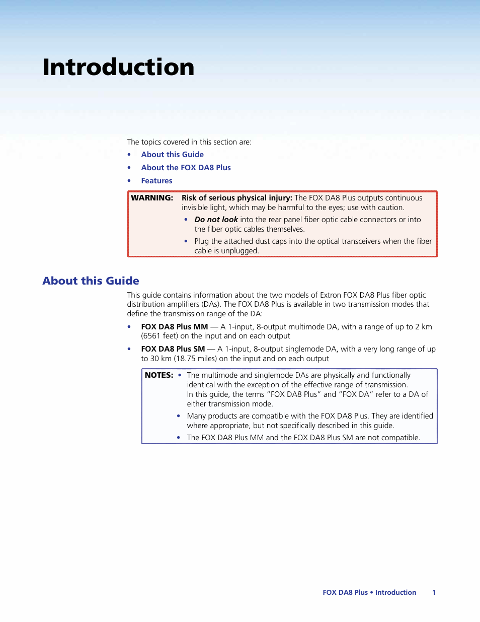 Introduction, About this guide | Extron Electronics FOX DA8 Plus User Guide User Manual | Page 7 / 29