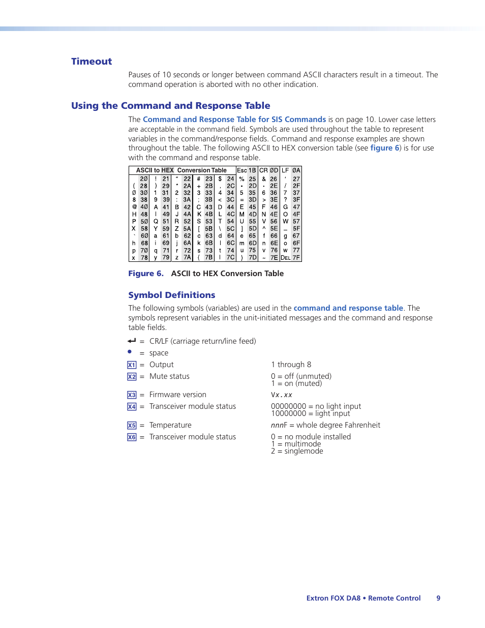 Timeout, Using the command and response table, Timeout using the command and response table | Extron Electronics FOX DA8 User Guide User Manual | Page 15 / 25