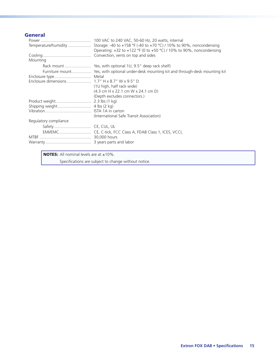 Extron Electronics FOX DA8 User Guide User Manual | Page 21 / 25