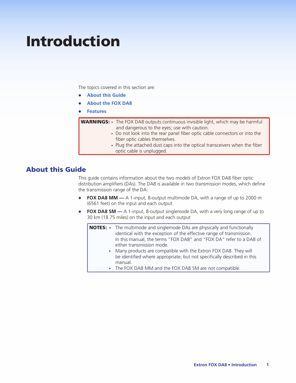 Introduction, About this guide | Extron Electronics FOX DA8 User Guide User Manual | Page 7 / 25