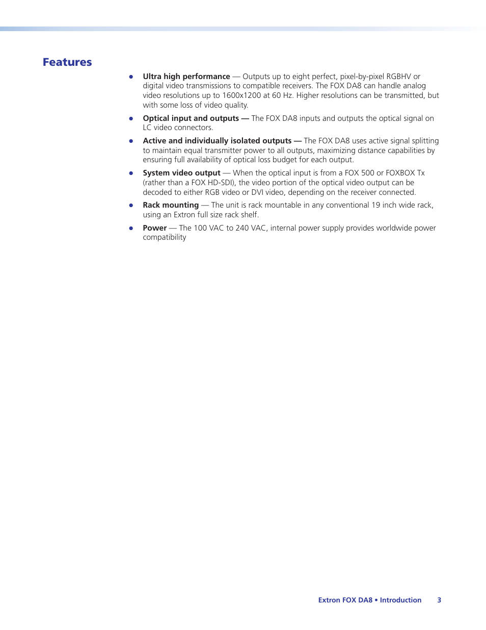 Features | Extron Electronics FOX DA8 User Guide User Manual | Page 9 / 25