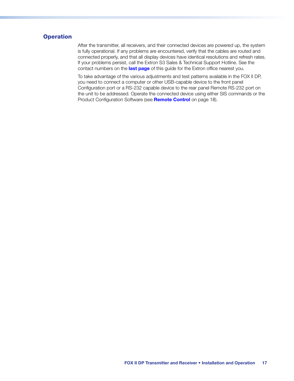 Operation | Extron Electronics FOX II T_R DP User Guide User Manual | Page 23 / 48
