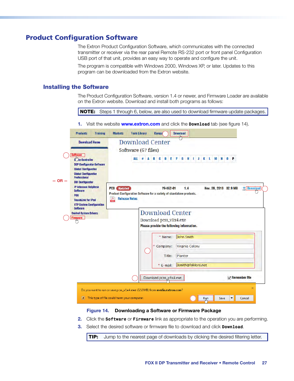 Product configuration software, Installing the software | Extron Electronics FOX II T_R DP User Guide User Manual | Page 33 / 48