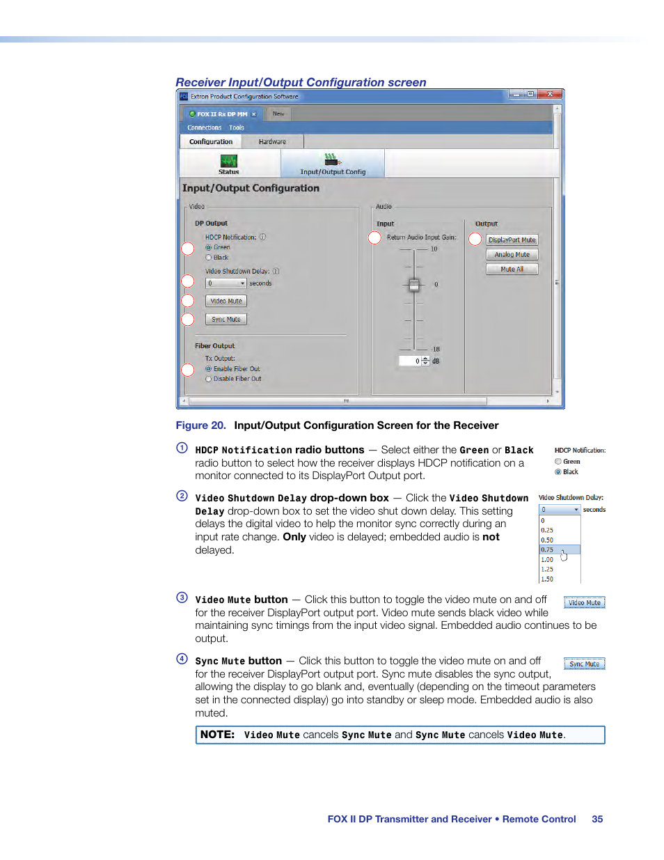 E [see, Receiver input/output, Configuration screen | Extron Electronics FOX II T_R DP User Guide User Manual | Page 41 / 48