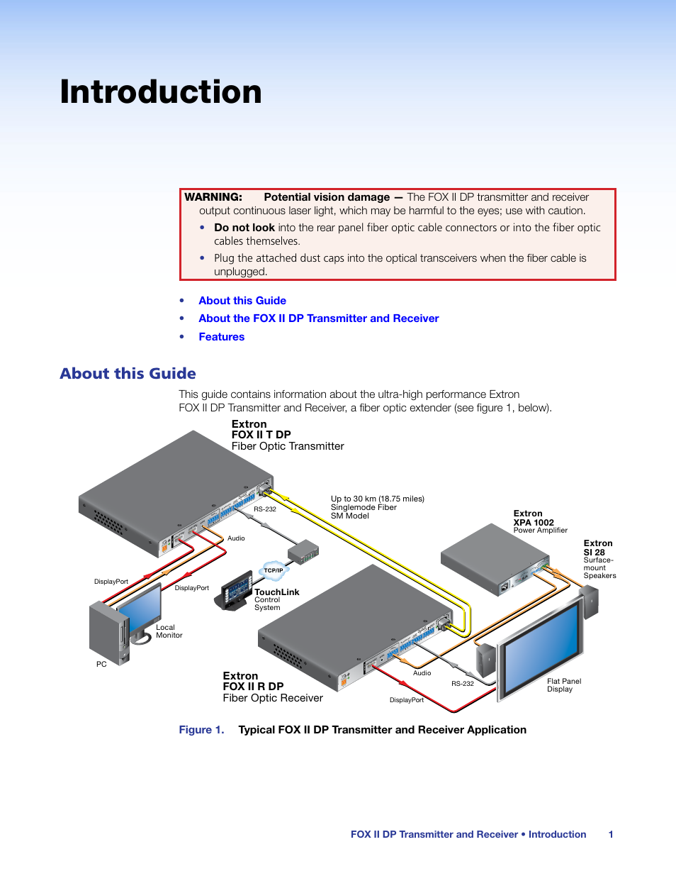 Introduction, About this guide | Extron Electronics FOX II T_R DP User Guide User Manual | Page 7 / 48