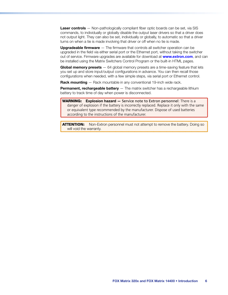 Extron Electronics FOX Matrix 14400 User Guide User Manual | Page 12 / 95