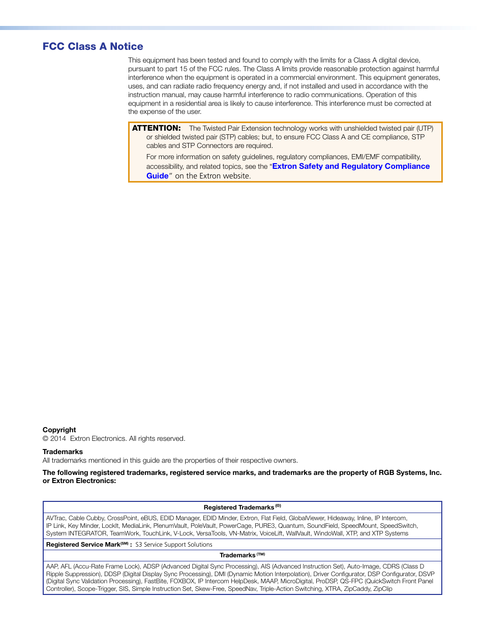 Fcc class a notice | Extron Electronics FOX Matrix 14400 User Guide User Manual | Page 3 / 95