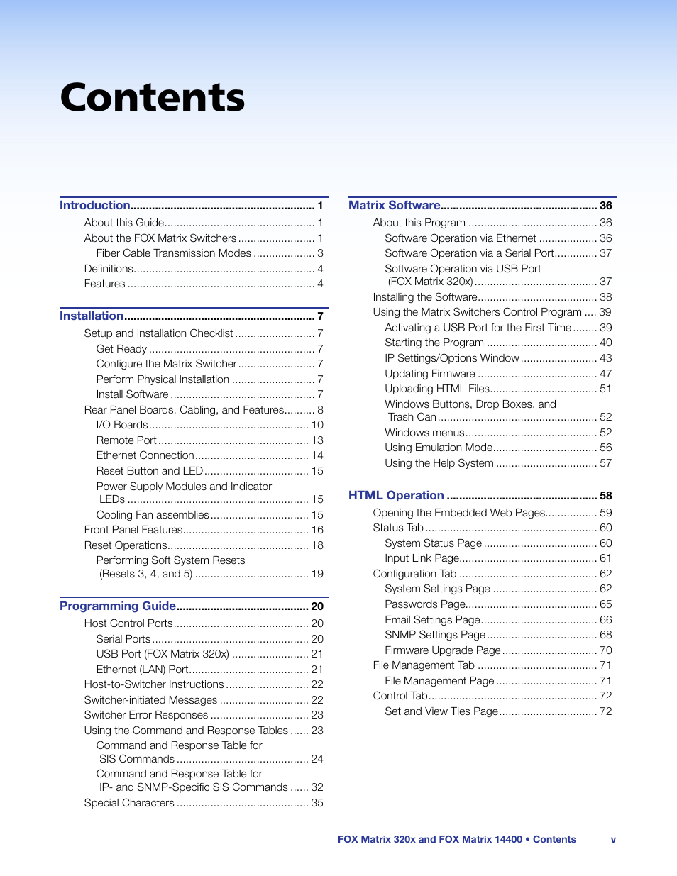 Extron Electronics FOX Matrix 14400 User Guide User Manual | Page 5 / 95