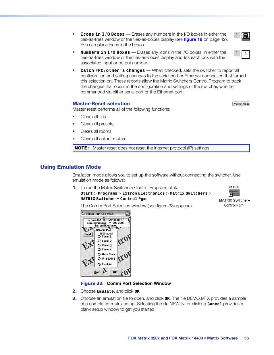 Using emulation mode, And see | Extron Electronics FOX Matrix 14400 User Guide User Manual | Page 62 / 95