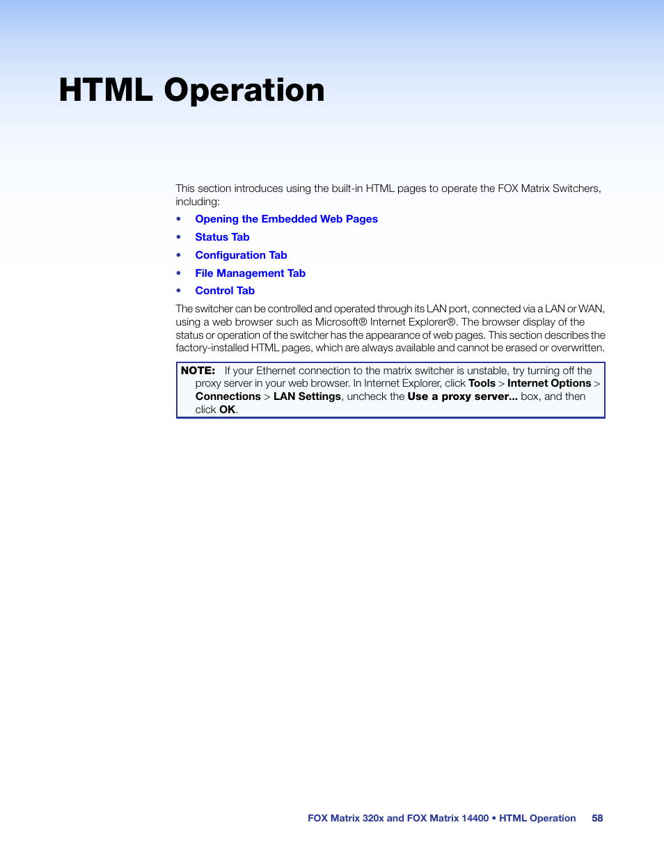 Html operation | Extron Electronics FOX Matrix 14400 User Guide User Manual | Page 64 / 95