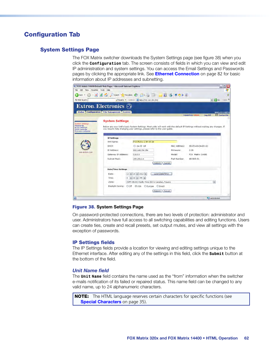 Configuration tab | Extron Electronics FOX Matrix 14400 User Guide User Manual | Page 68 / 95