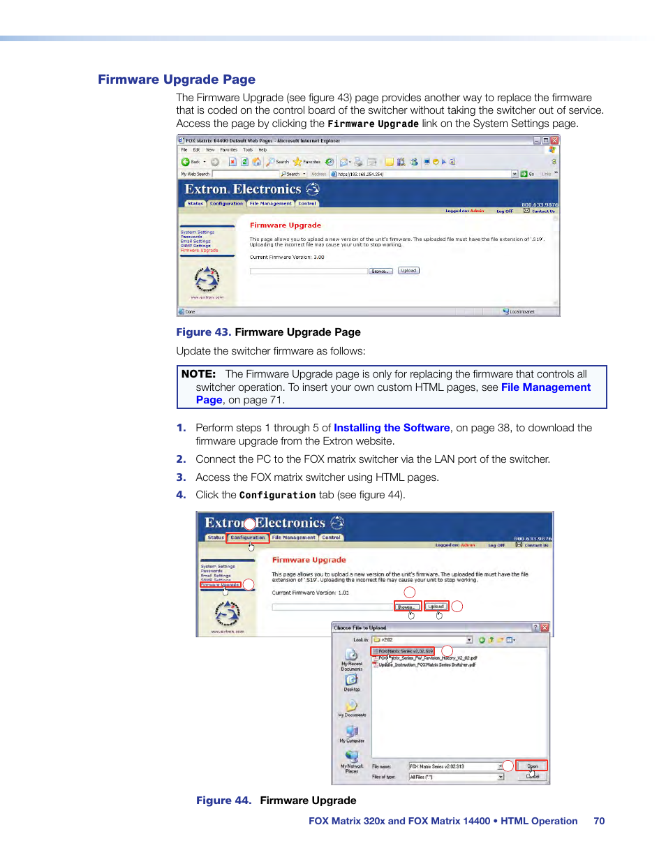 Firmware upgrade page | Extron Electronics FOX Matrix 14400 User Guide User Manual | Page 76 / 95