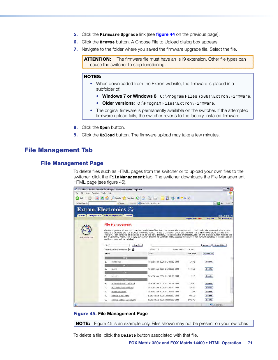 File management tab, File management | Extron Electronics FOX Matrix 14400 User Guide User Manual | Page 77 / 95