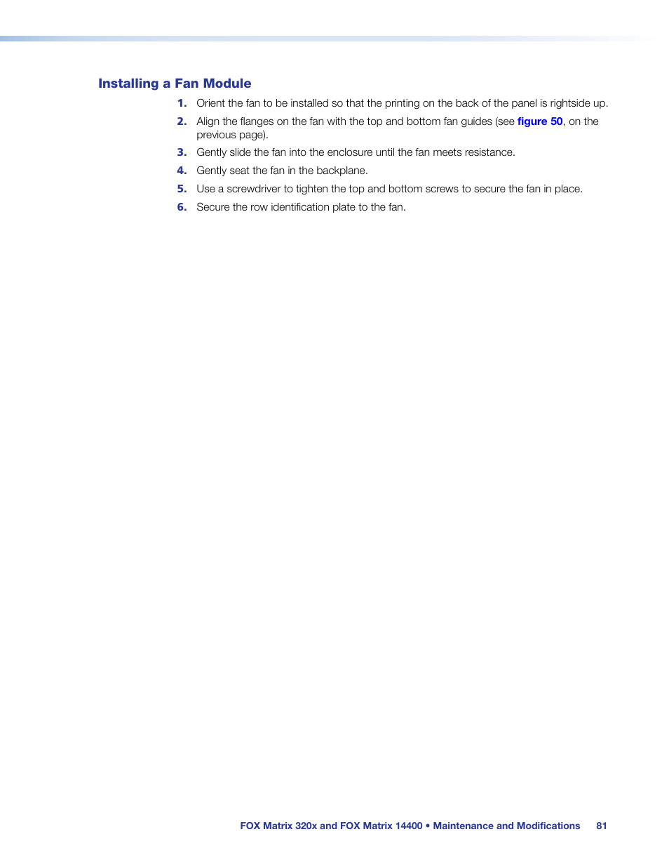 Installing a fan module | Extron Electronics FOX Matrix 14400 User Guide User Manual | Page 87 / 95