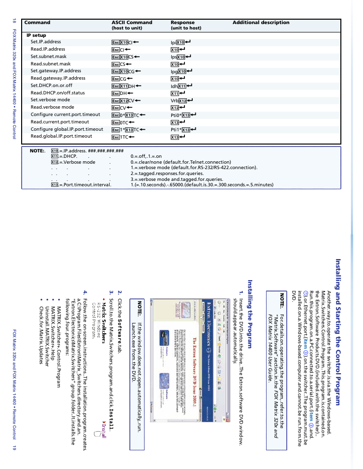 Installing.and.starting. the.control.program, Installing.the.program, Configure port | Timeout sis command, Set verbose mode sis command, Installing and starting the contr ol pr ogram | Extron Electronics FOX Matrix 14400 Setup Guide User Manual | Page 14 / 21