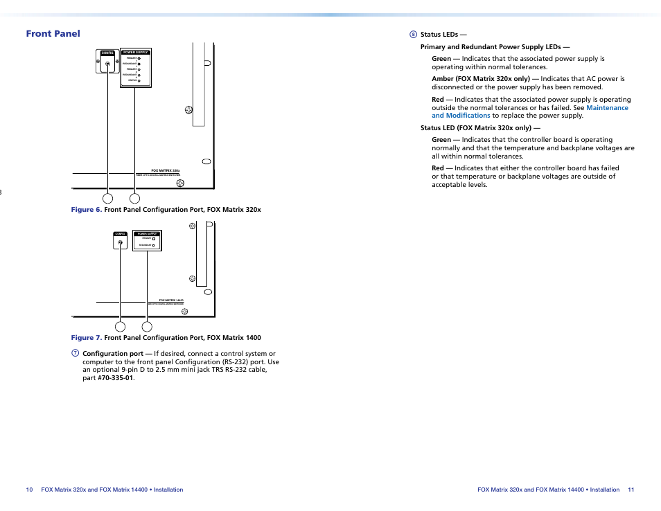 Front panel, Front.panel | Extron Electronics FOX Matrix 14400 Setup Guide User Manual | Page 9 / 21