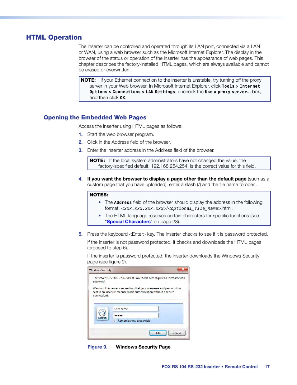 Html operation | Extron Electronics FOX RS 104 User Guide User Manual | Page 23 / 38