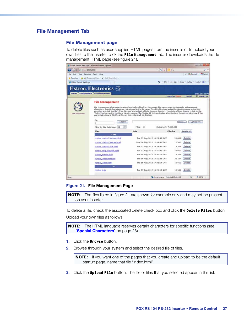 File management tab, File management | Extron Electronics FOX RS 104 User Guide User Manual | Page 33 / 38