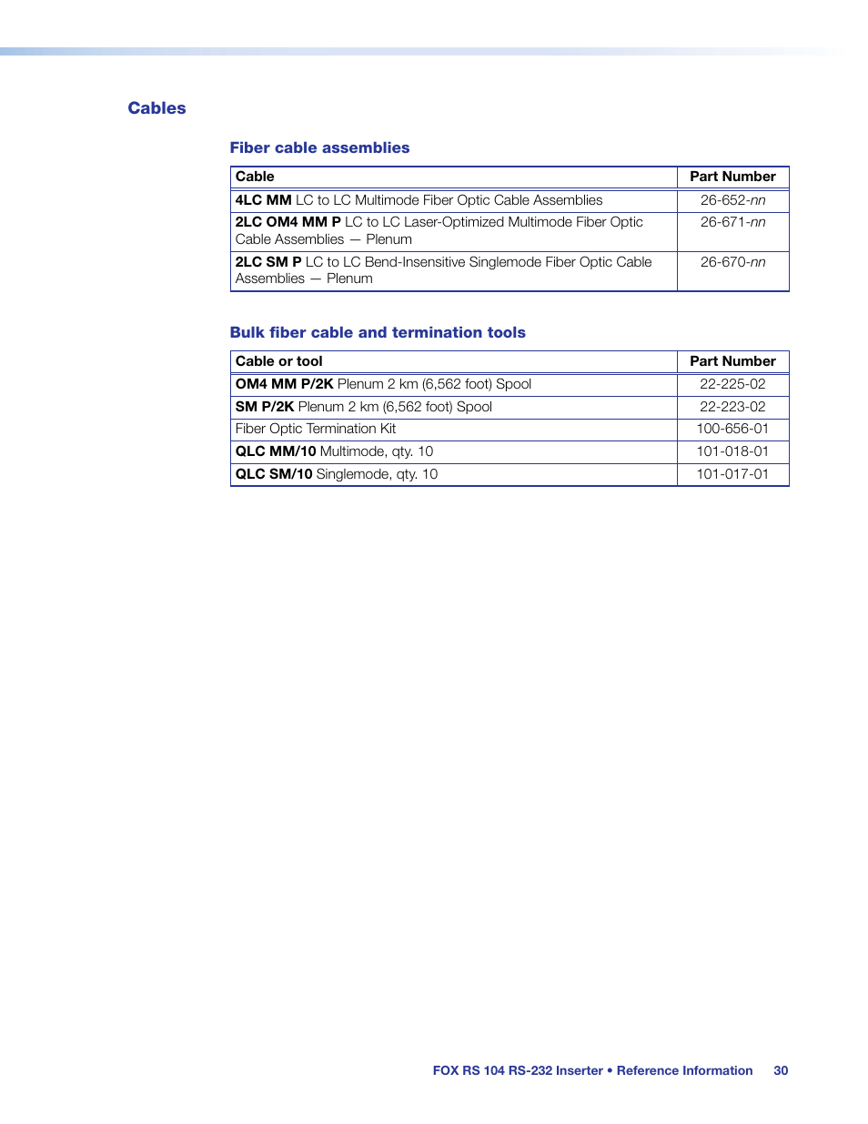 Cables | Extron Electronics FOX RS 104 User Guide User Manual | Page 36 / 38