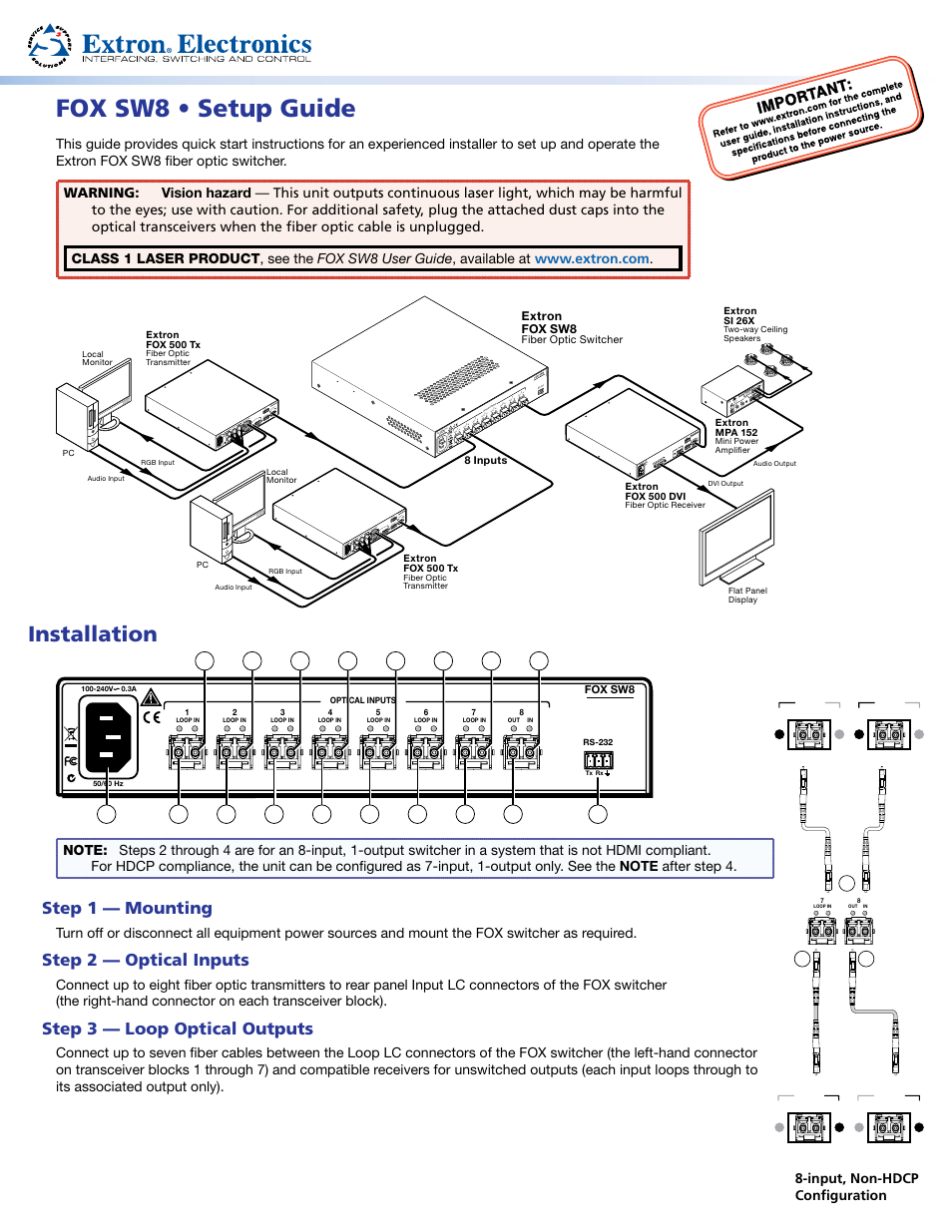 Extron Electronics FOX SW8 Setup Guide User Manual | 2 pages